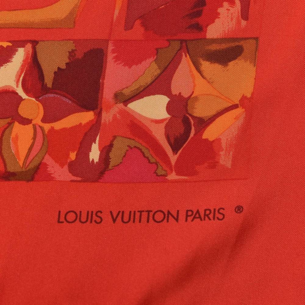 LOUIS VUITTON pre-loved silk au fil de temps square silk scarf in red, gold - Picture 3 of 3